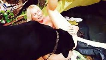 Angelic blonde fucks with her lovely doggy